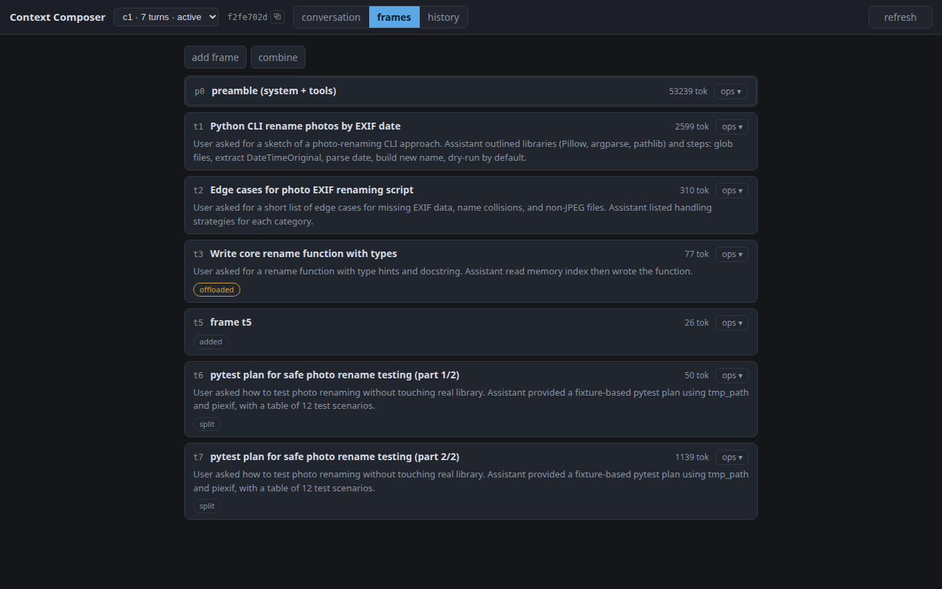 Context Composer's frame view