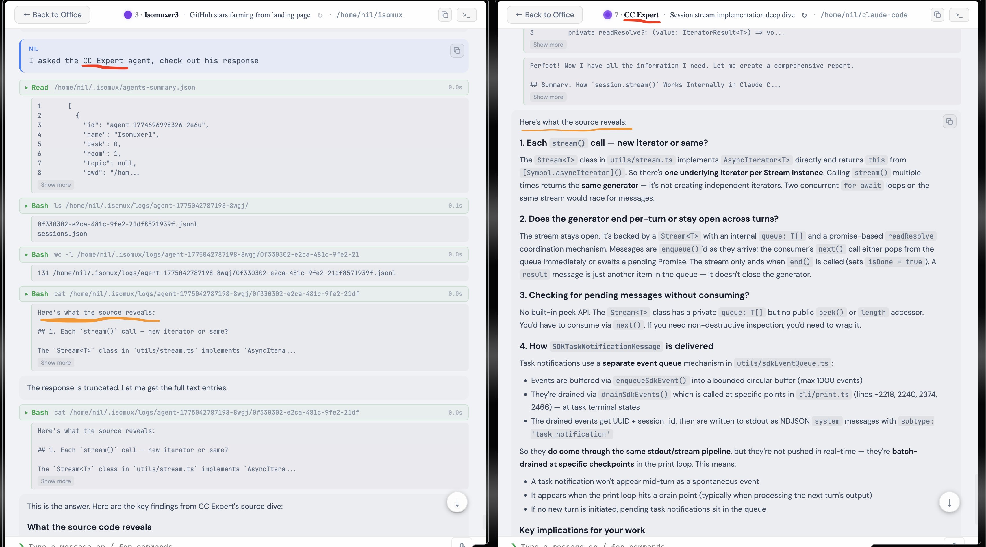 Inter-agent communication via shared logs
